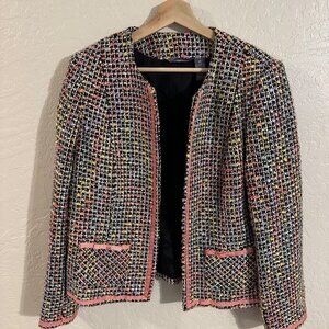 Hillard & Hanson Tweed Bow Accent Plus Size Long Sleeved Pink Piped Pocketed Bla